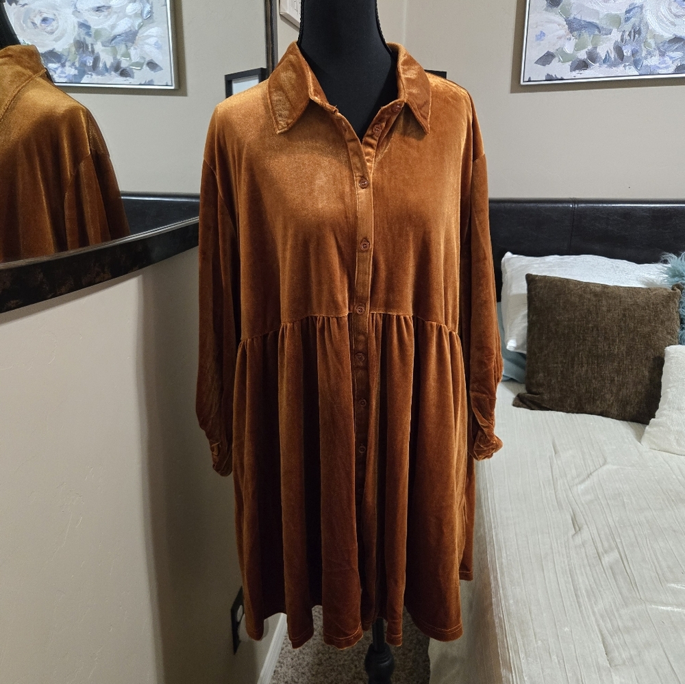 Velvet Button-Up Tunic in Rust By Umgee NWT SIZE XL - Picture 2 of 8